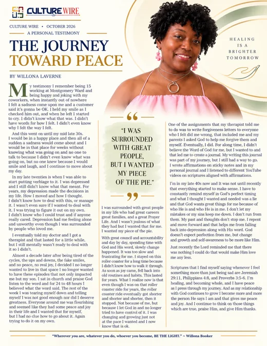 A personal testimony: The Journey Toward Peace, by Willona Laverne