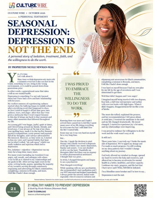 A personal testimony: Seasonal Depression, Depression Is Not the End, by Prophetess Nicole Newman-Neal
