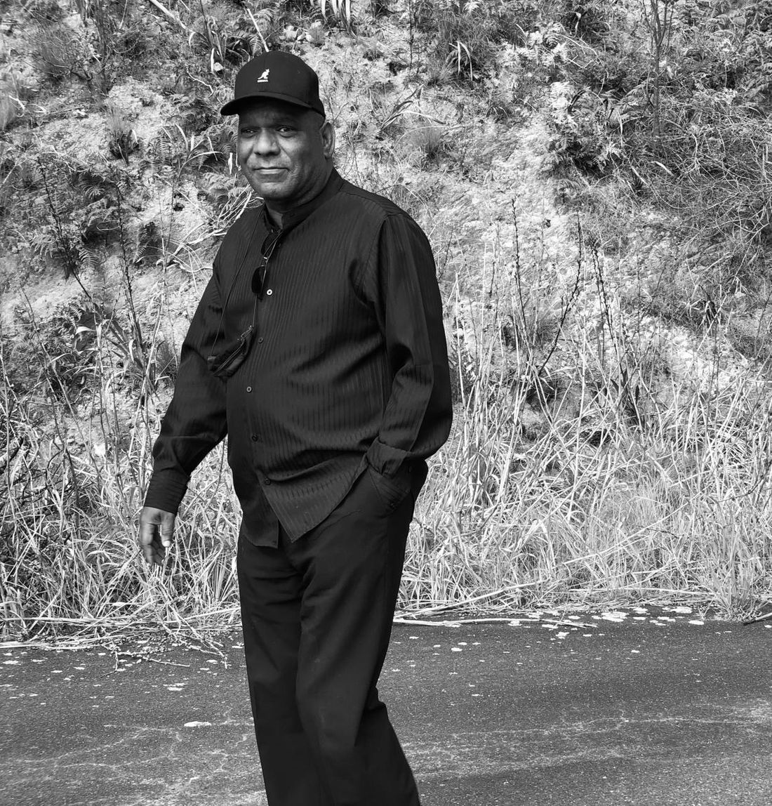 Apostle Stanford, black and white portrait outdoors