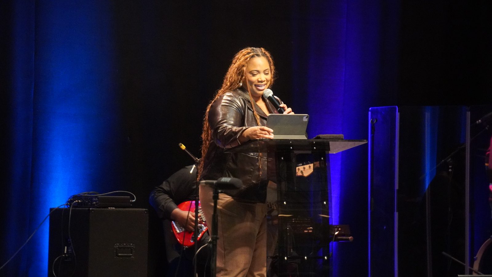 Dr. Gaylena Lawrence teaching from the podium